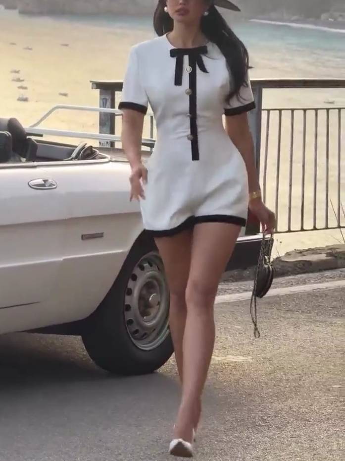 Elegant Black And White Color Contrast Jumpsuit