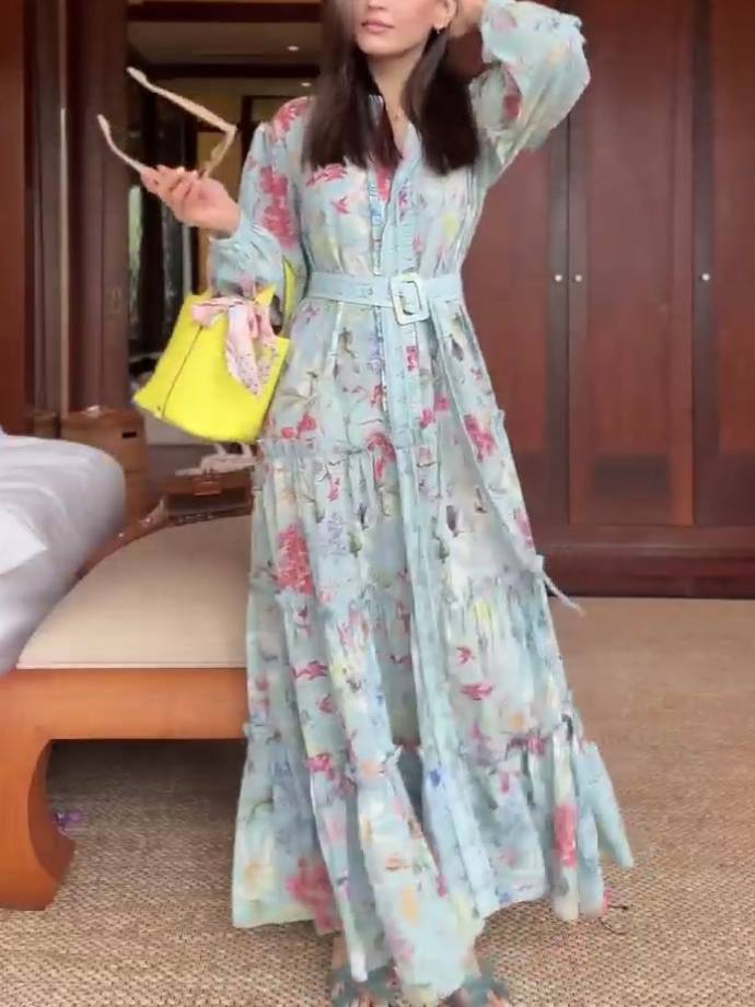 Unique Printed Belt Dress