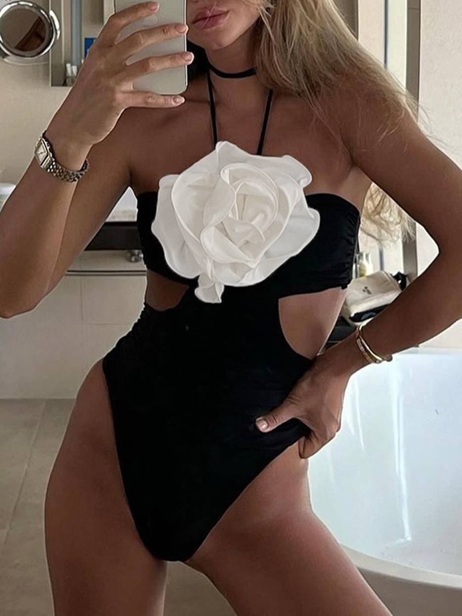Three-dimensional Flower One-piece Swimsuit