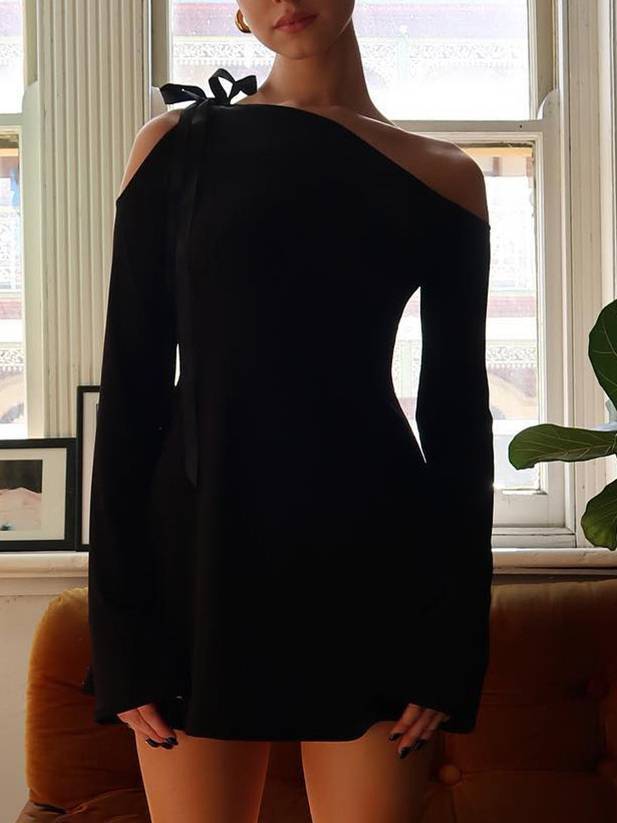 Lace-up Slant Collar Mini Dress