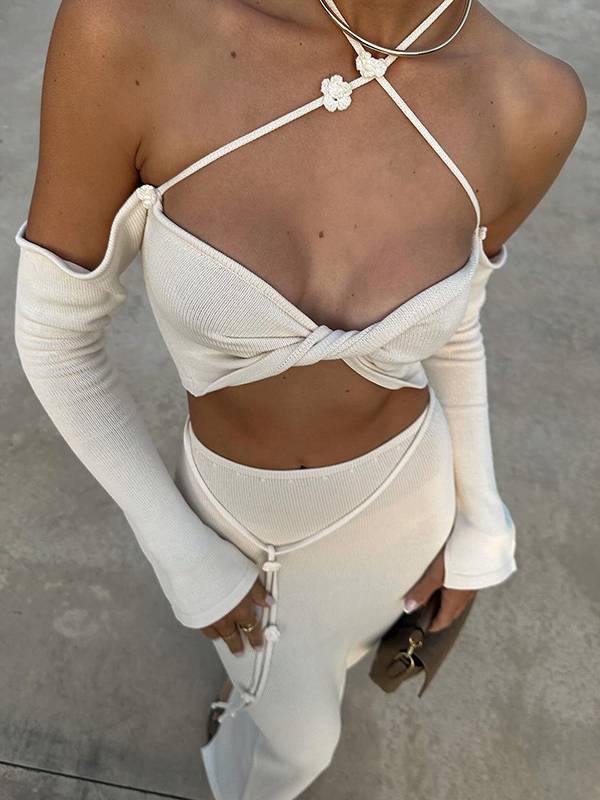 Knitted 3D Flower Lace-Up Beach Blouse  Protection Suit