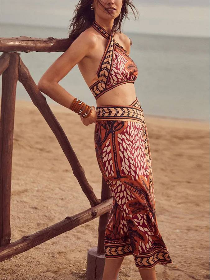 Printed Halter Neck Bikini Set