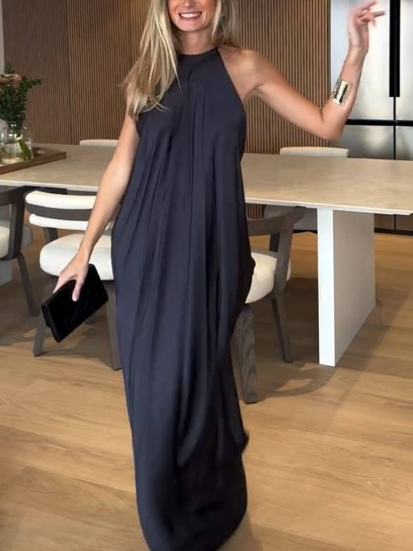 Minimalist Halter Neck Backless Maxi Dress