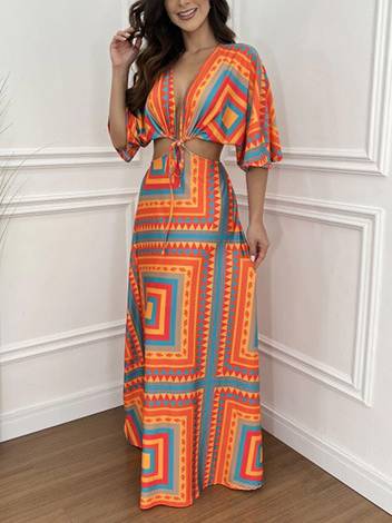 Waist Hollow Bat Sleeve Dress