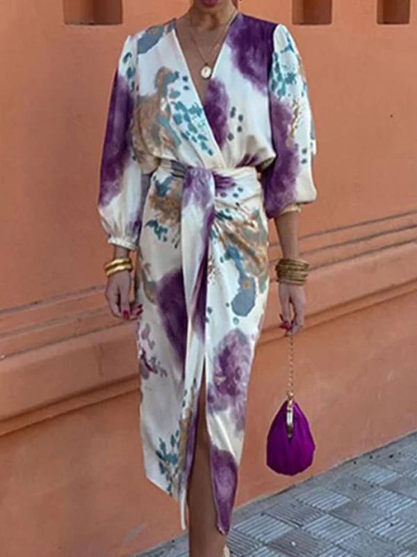 Unique Print V-Neck Shirt And Skirt Suit