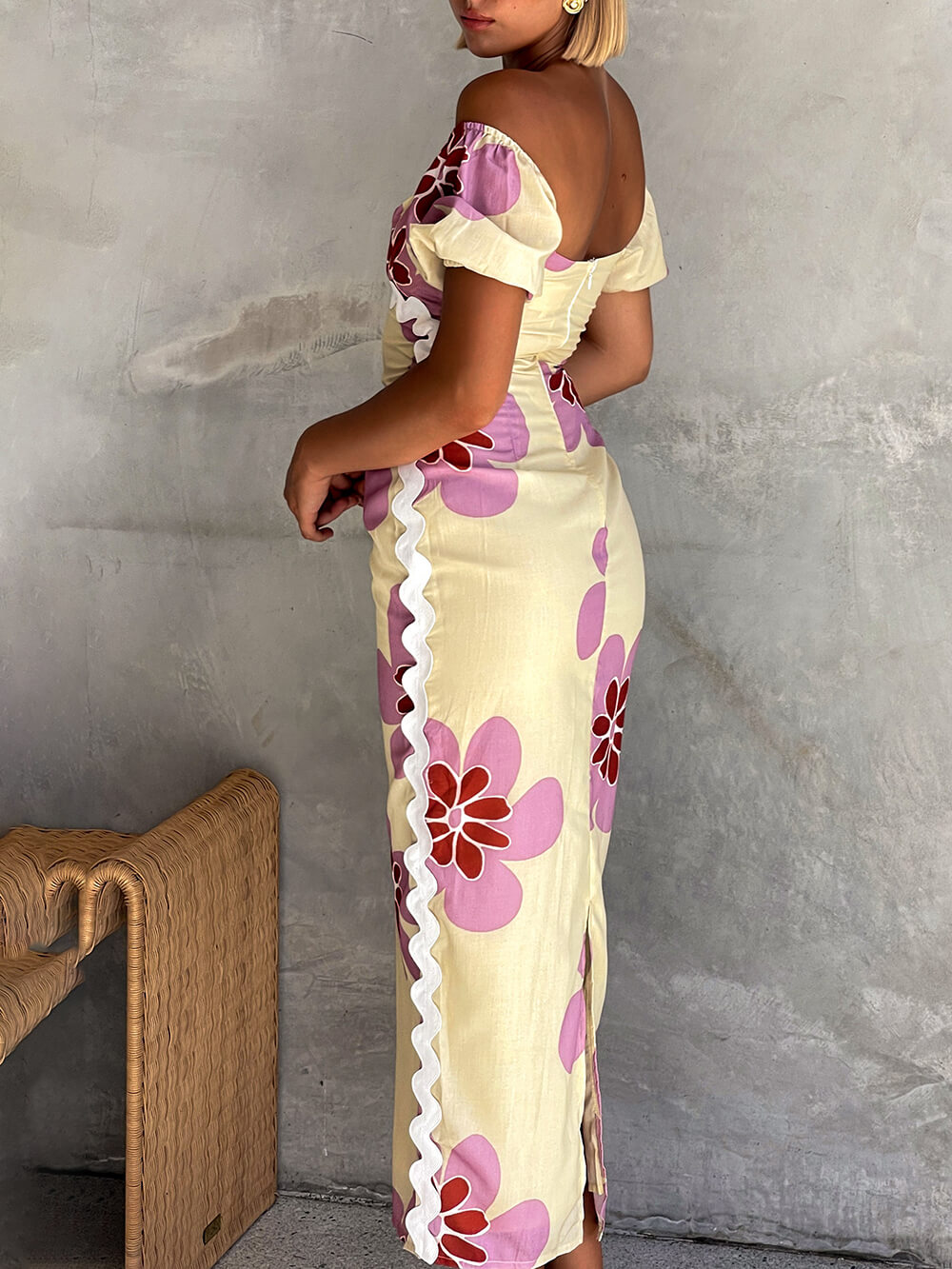 Casual Summer Linen Floral Print Midi Dress