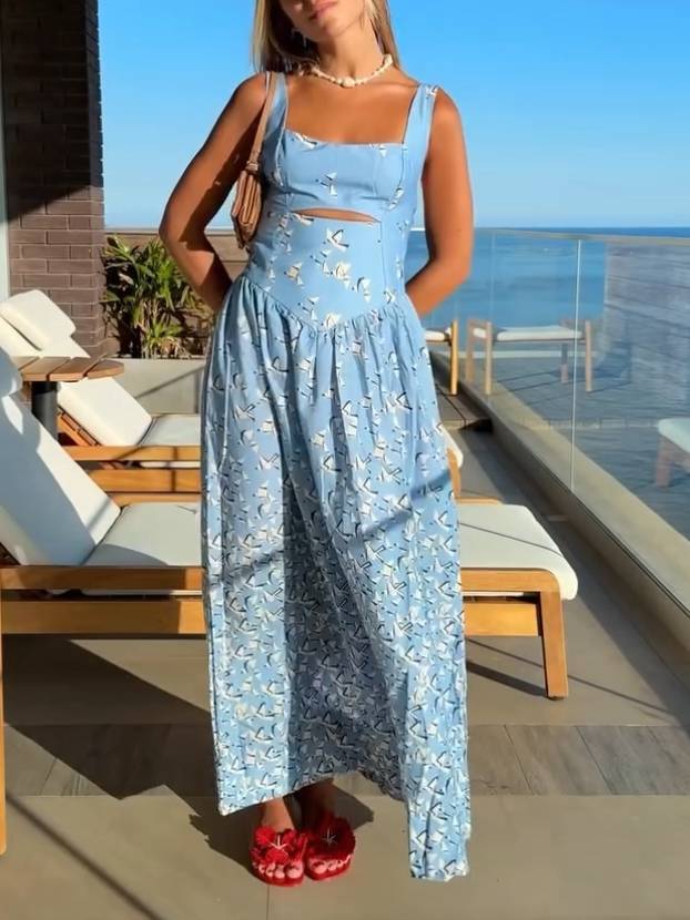 Hollow Design Printed Sling Dress