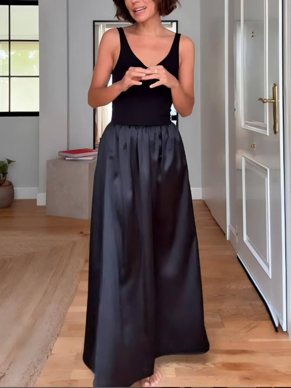 Summer Classic Vest Top With Pleated Maxi Dress