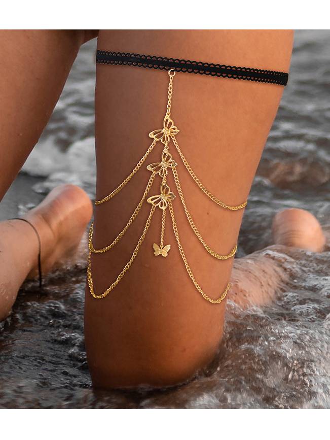 Lace Stretch Rope Butterfly Leg Chain