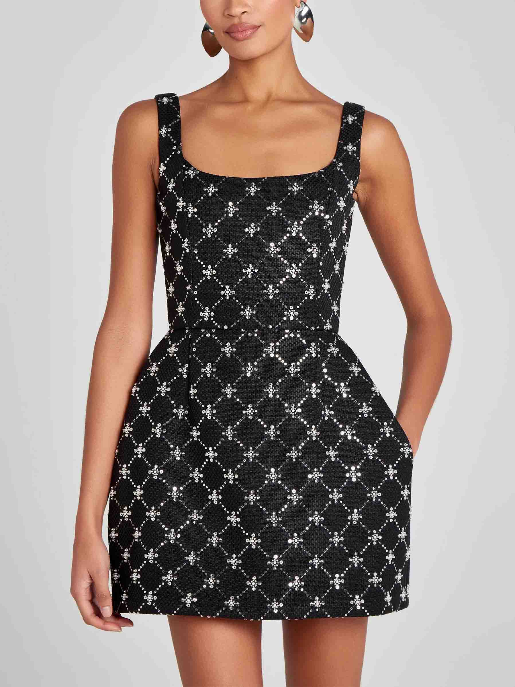 Elegant Sequined Beaded Square Neck Sleeveless Mini Dress