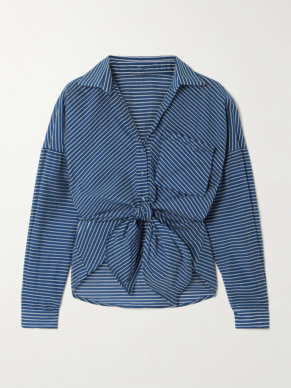 Retro Unique Lace-Up Detail Striped Print Shirt