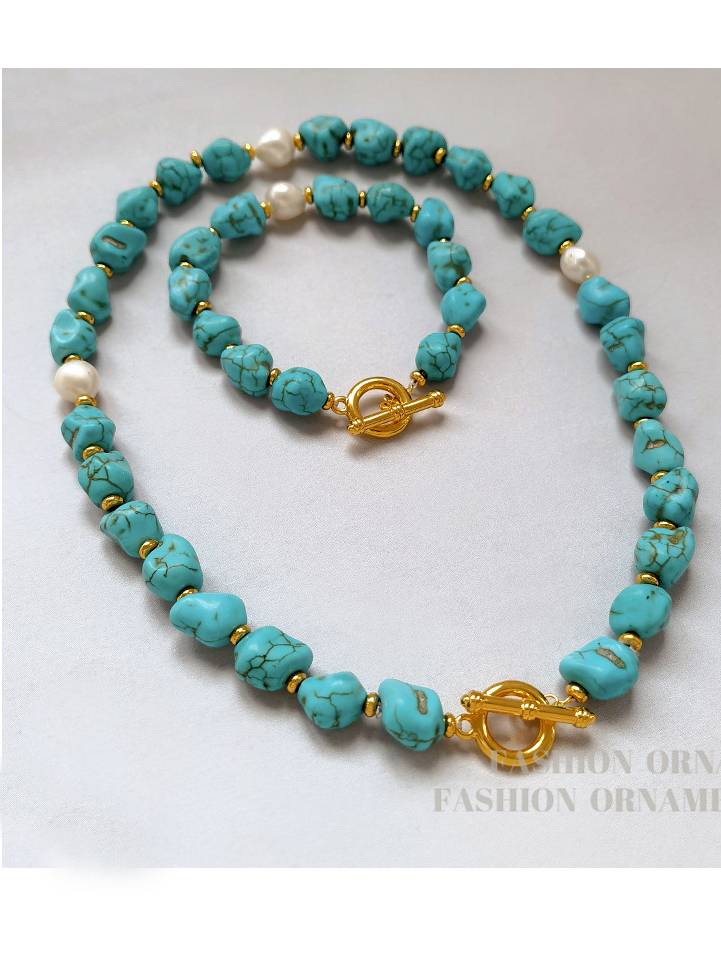Turquoise Pearl Necklace  And Bracelet