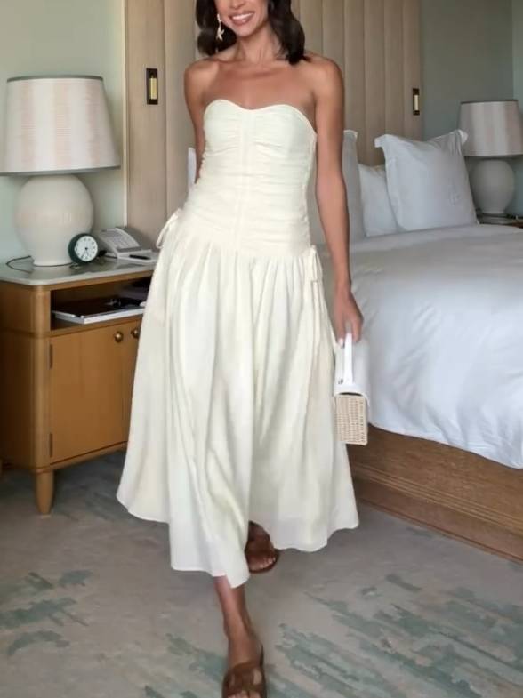 Tube Top Pleated Midi Dress