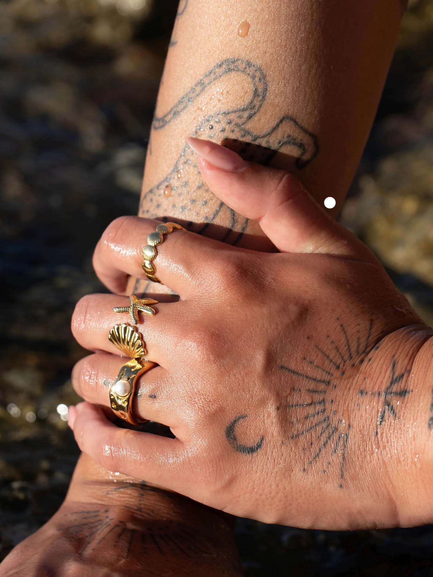 Shell Starfish Pearl Ring