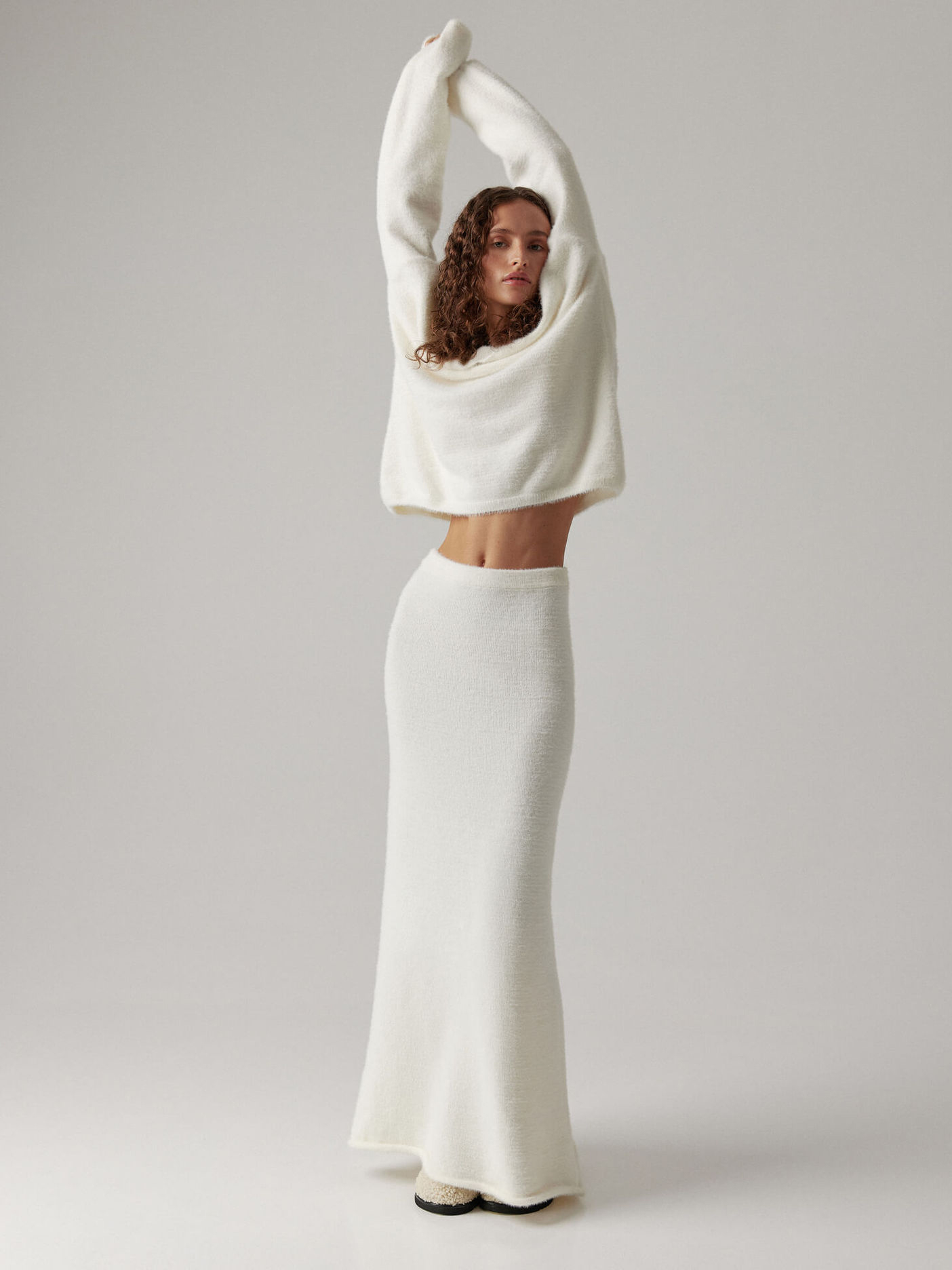 Imitation Mink Top And Skirt Knitted Suit