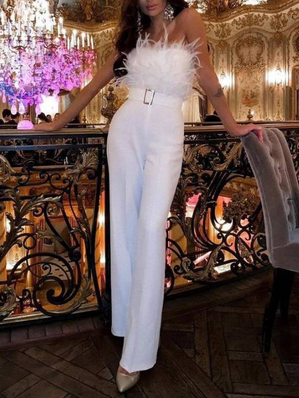 Feather Tube Top Sexy Fashion Jumpsuit