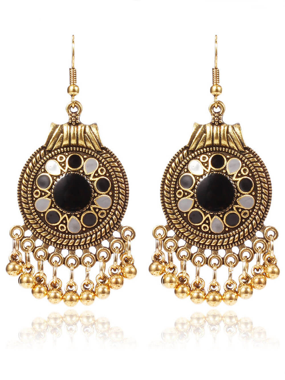 Retro Ethnic Style Disc Ball Tassel Earrings