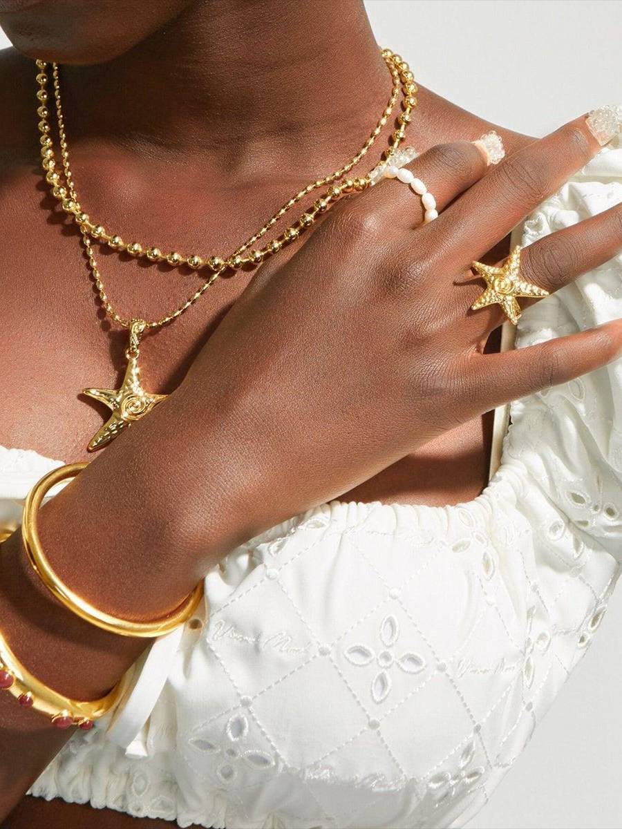 Starfish Earrings Necklace Ring Suit