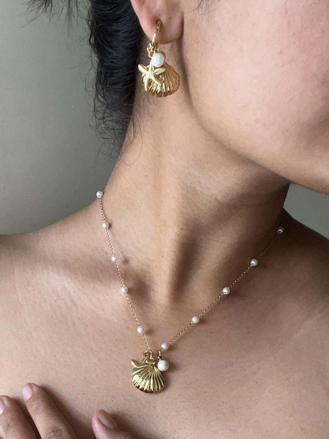 Shell Starfish Pearl Earrings And Necklace