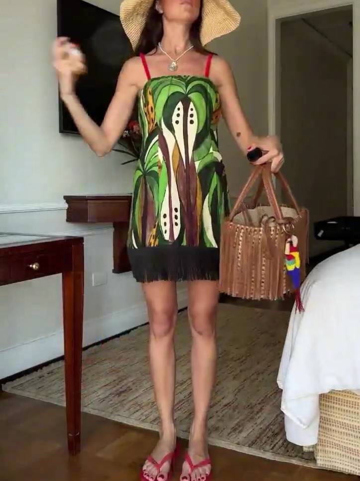 Unique Printed Tassel Sling Dress