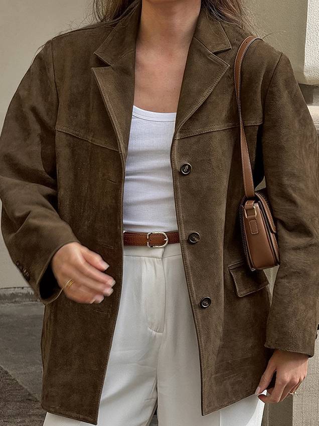 Vintage Suede Loose Blazer Jacket