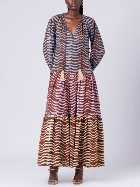 V-neck Striped Contrast Color Dress