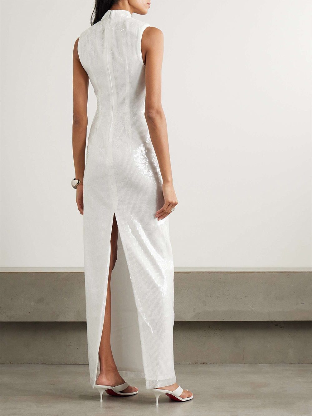 Elegant Sequined Turtleneck Sleeveless Maxi Dress