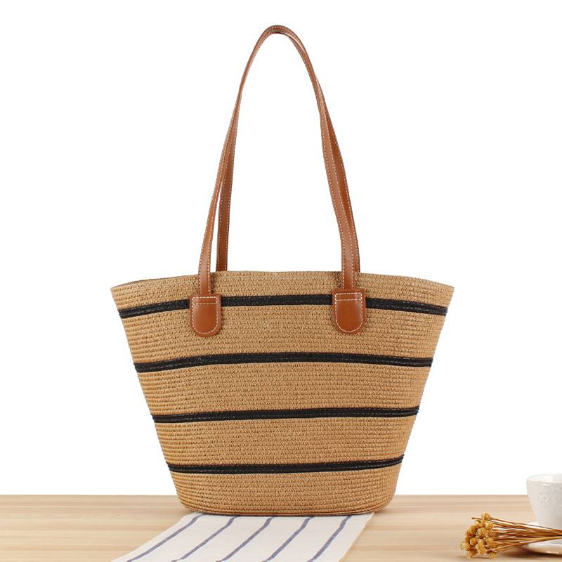 Contrast Color Straw Tote Bag