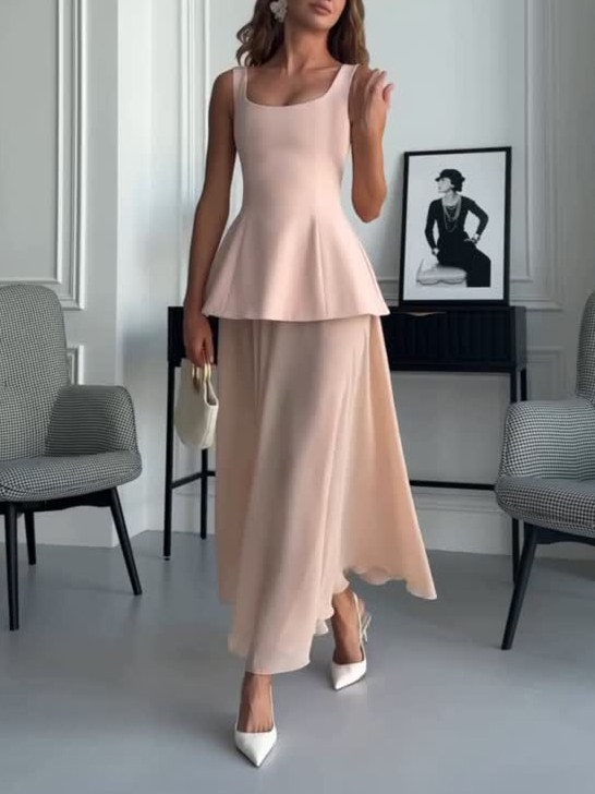 Elegant Draped Cape Peplum Tank Top