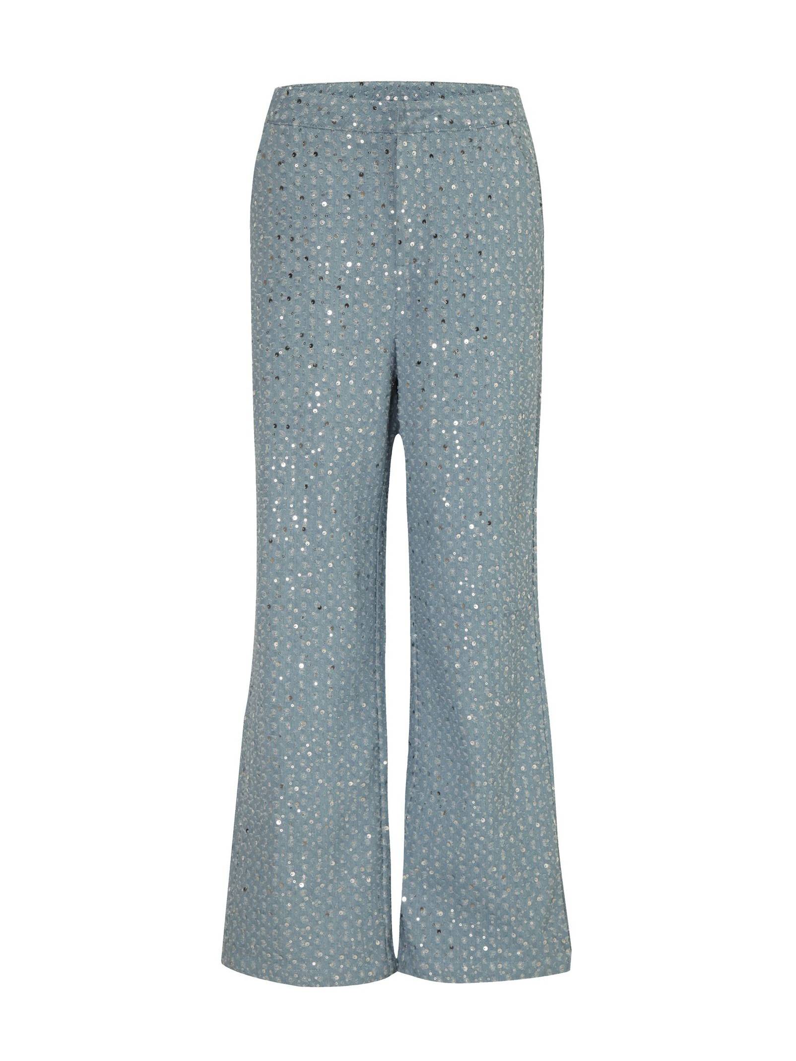 Denim Sequined Tube Top Wide-leg Pants Suit