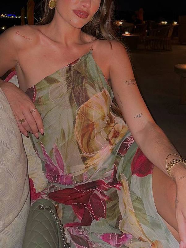 Halter Neck Backless High Slit Printed Dress