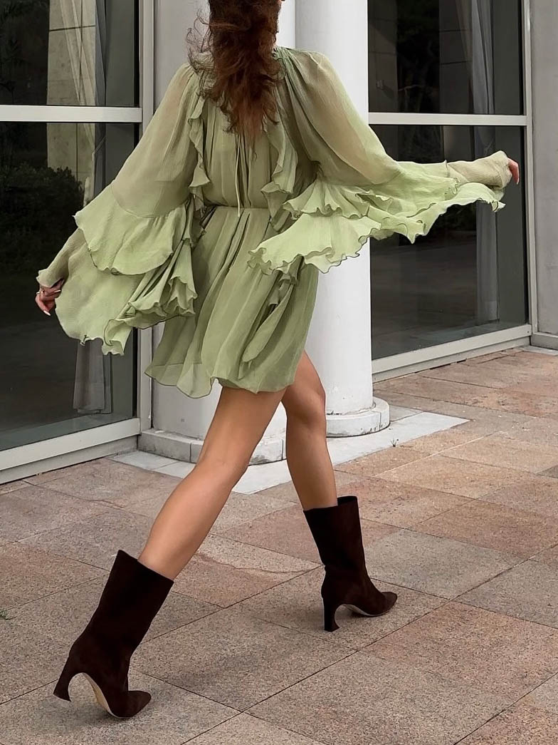 Resort Pleated Tiered Ruffle Mini Dress