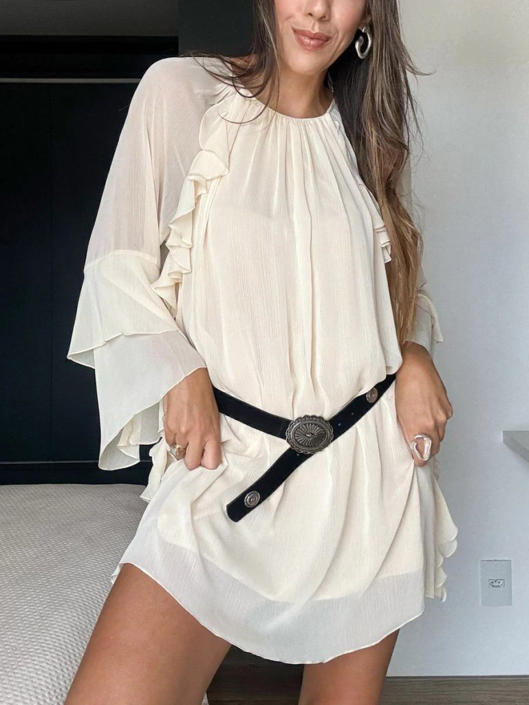 Resort Pleated Tiered Ruffle Mini Dress