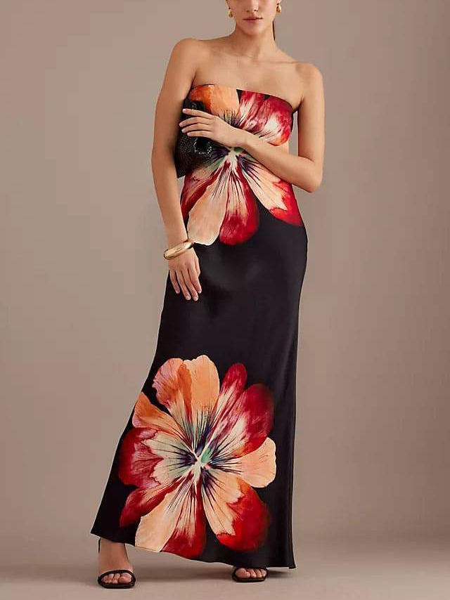 Fashionable Printed Sexy Tube Top Slim Fit Midi Dress