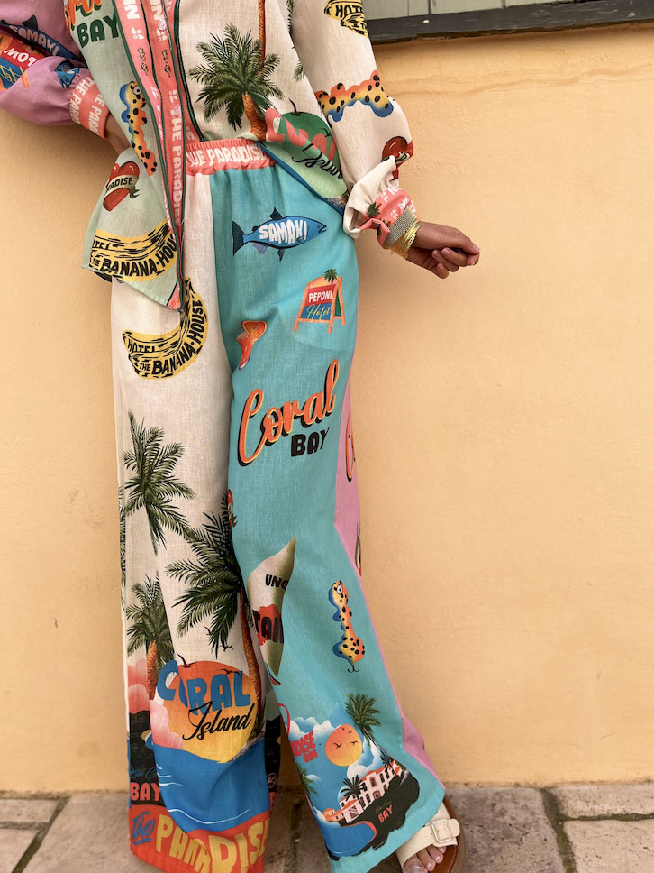 Unique Resort Island Print Elastic Waist Wide-leg Pants