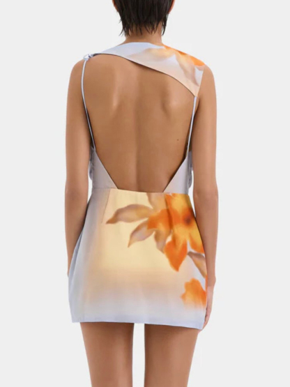 Sexy Open Back Floral Print Mini Dress
