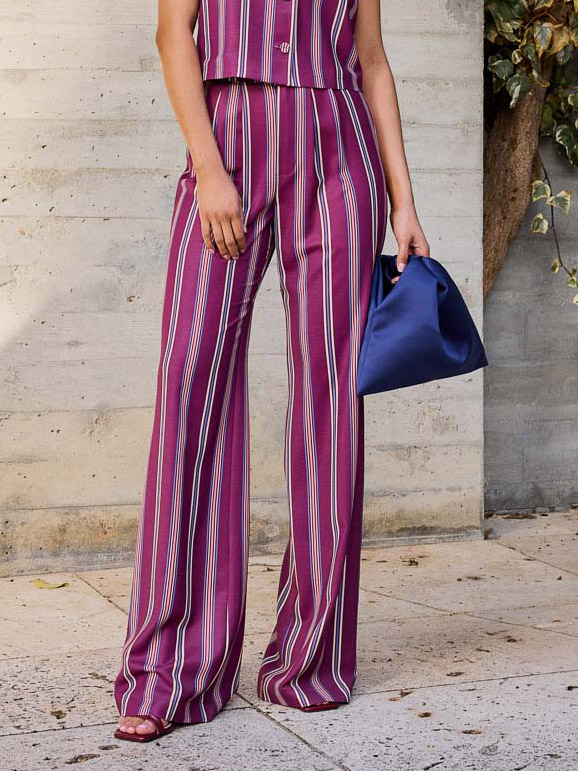 Fashionable Irregular Stripe Print Loose Wide-leg Pants