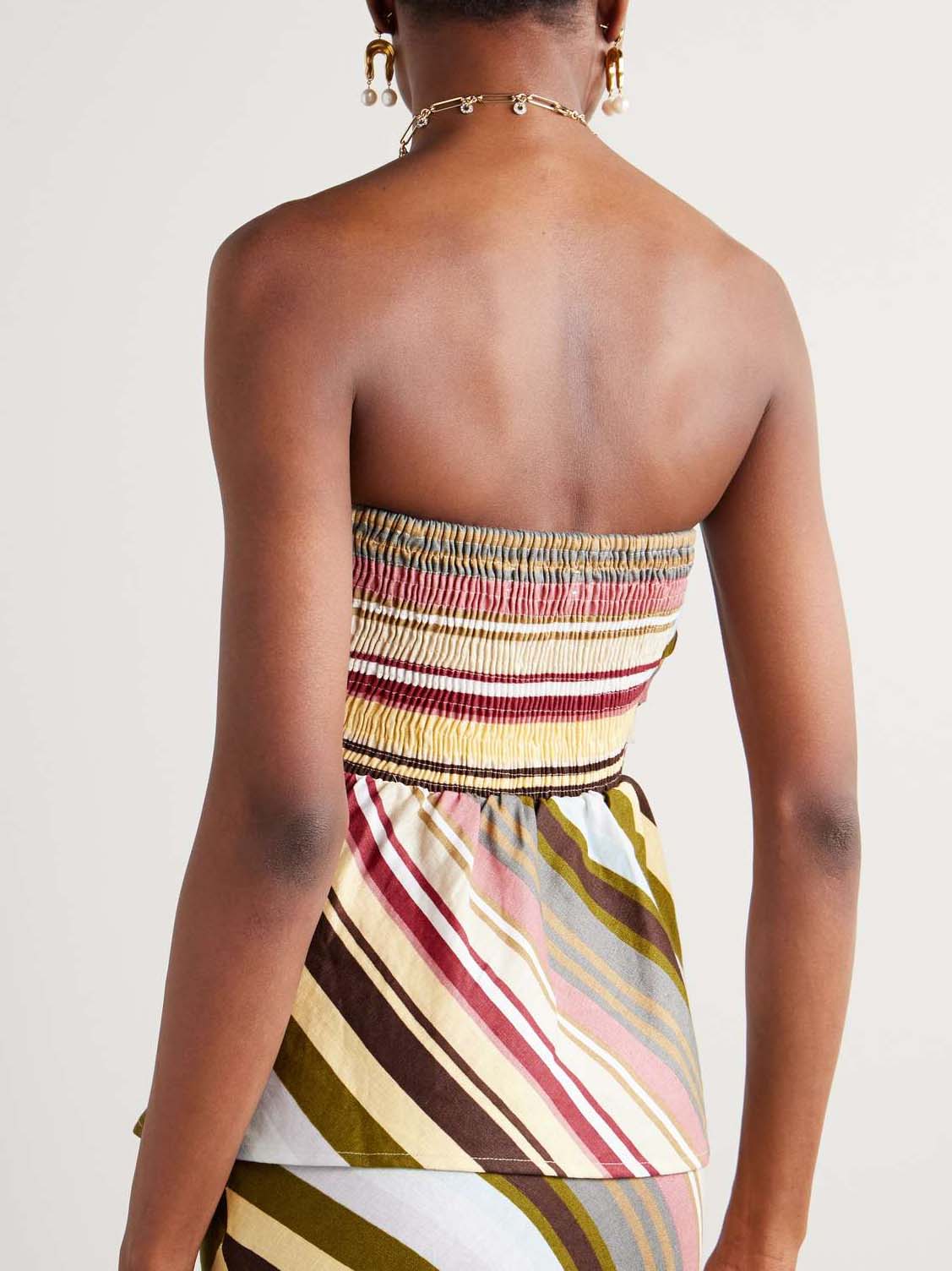 Elegant Colorful Twill Stripe Printed Bandeau Skirt Two-Piece Set