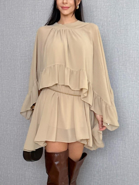 Stunning Flowy Cape-Style Two-Piece Suspender Mini Dress