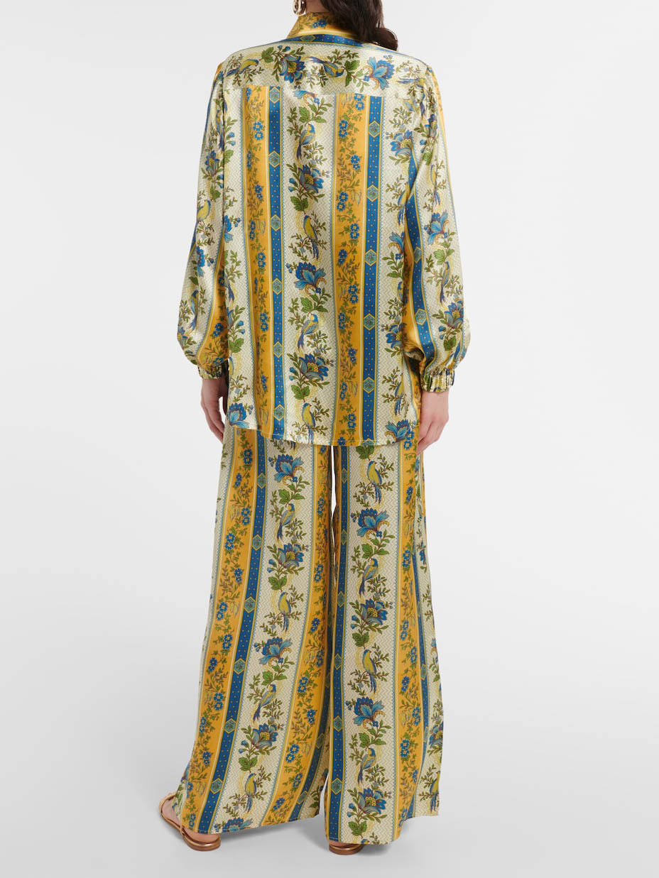 Unique Satin Floral Stripe Print Wide-leg Pants