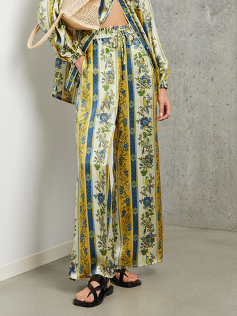 Unique Satin Floral Stripe Print Wide-leg Pants