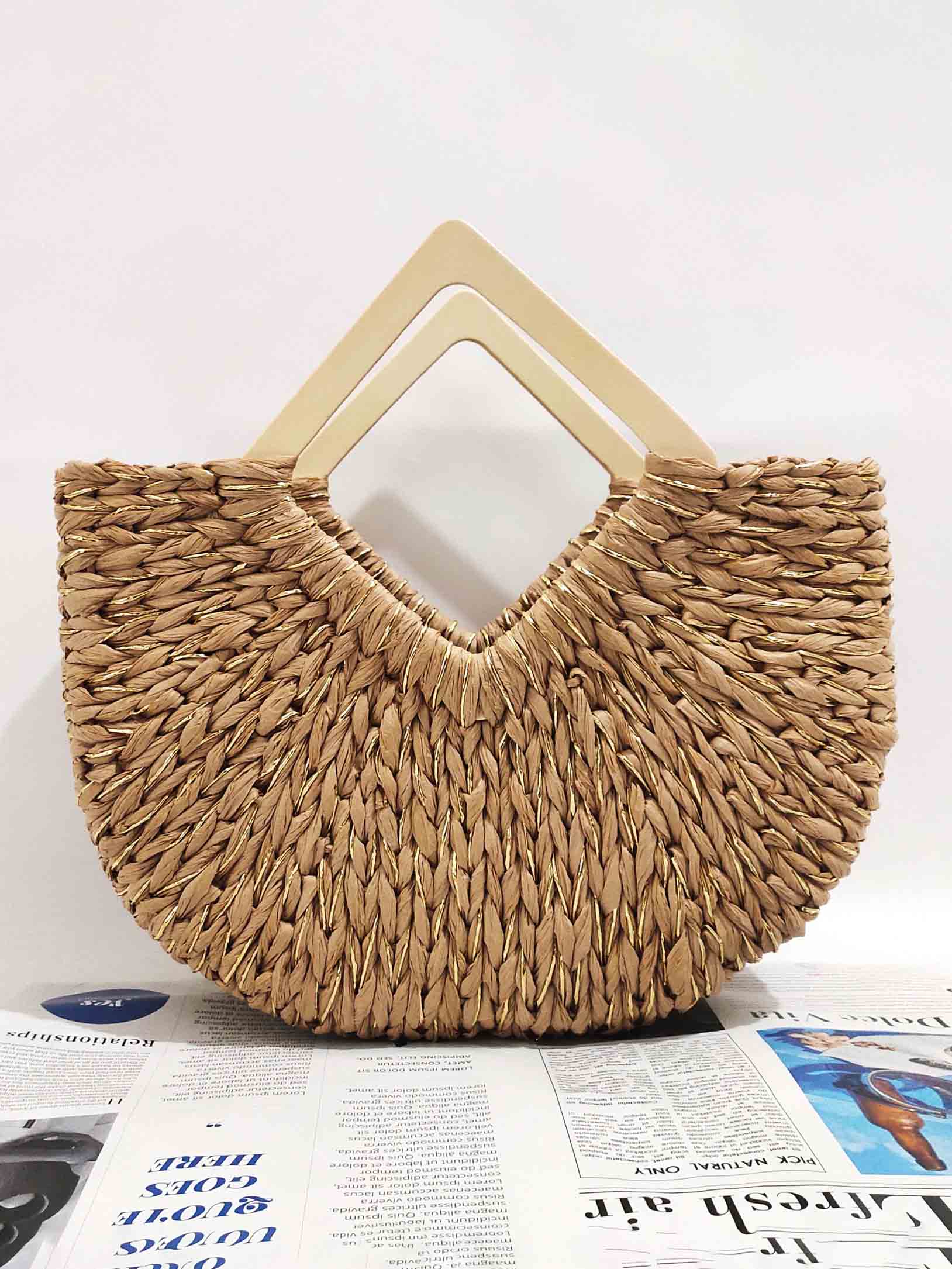 Holiday Leisure Moon Bag Gold Paper Straw Handbag
