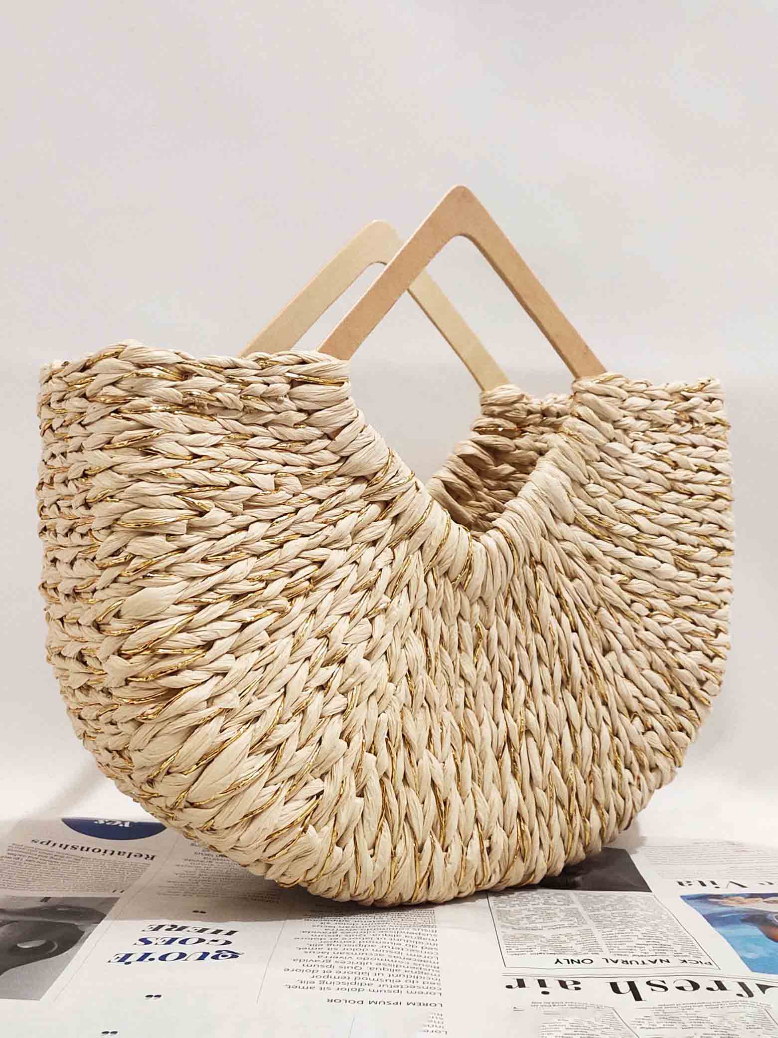 Holiday Leisure Moon Bag Gold Paper Straw Handbag