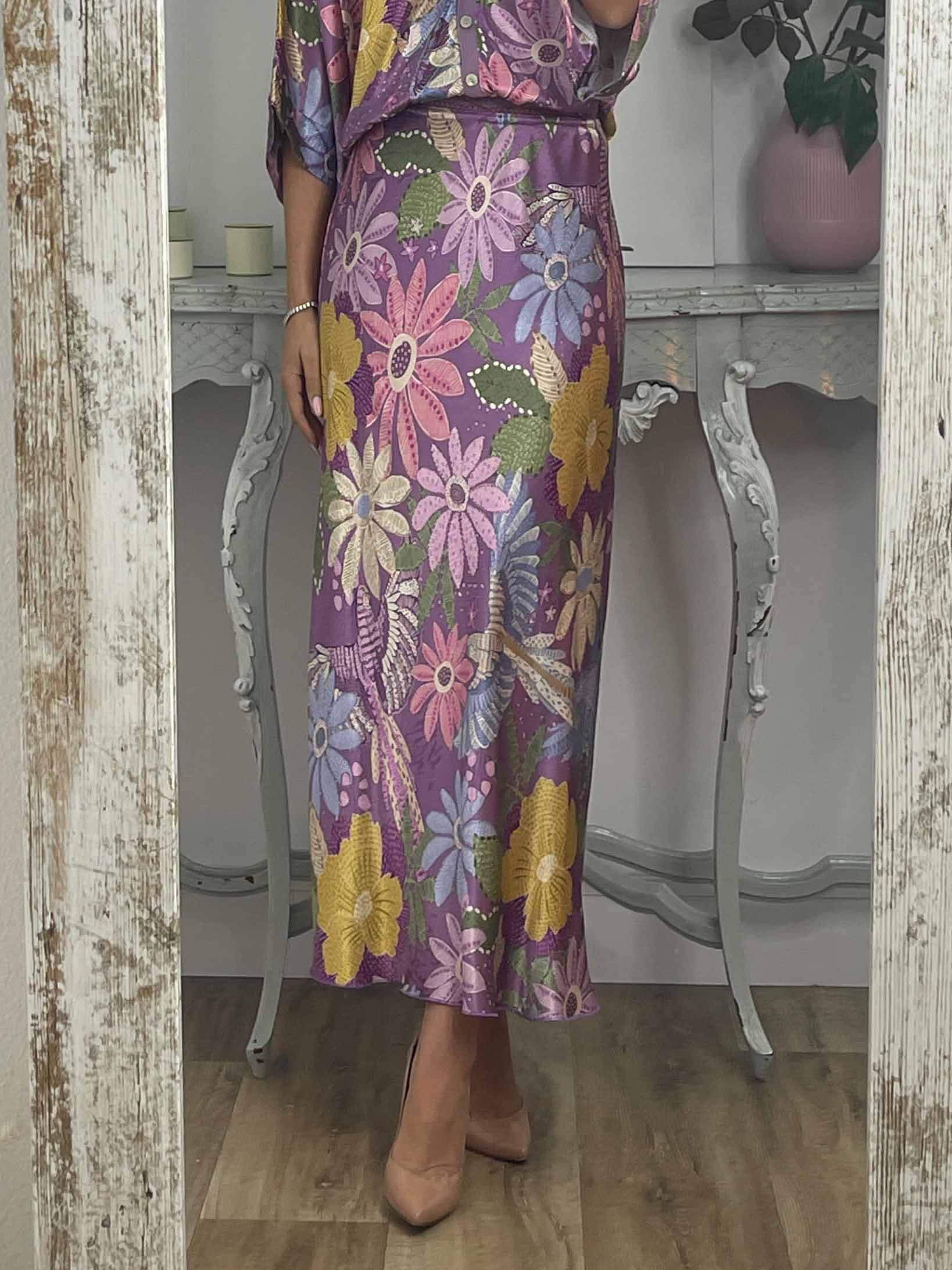 Exquisite Satin Floral Print Fishtail Skirt