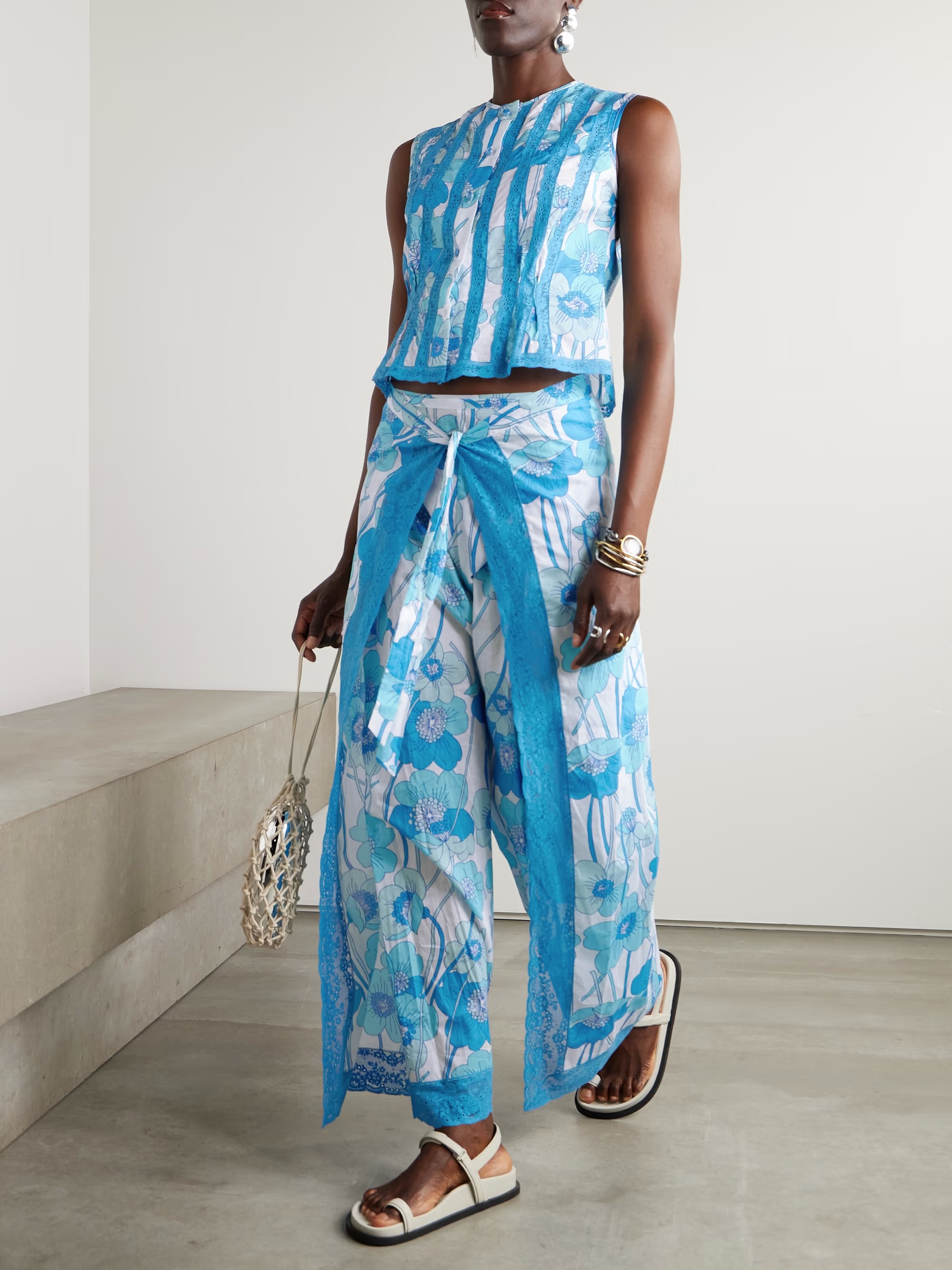 Exquisite Lace Floral Print Wide-leg Pants