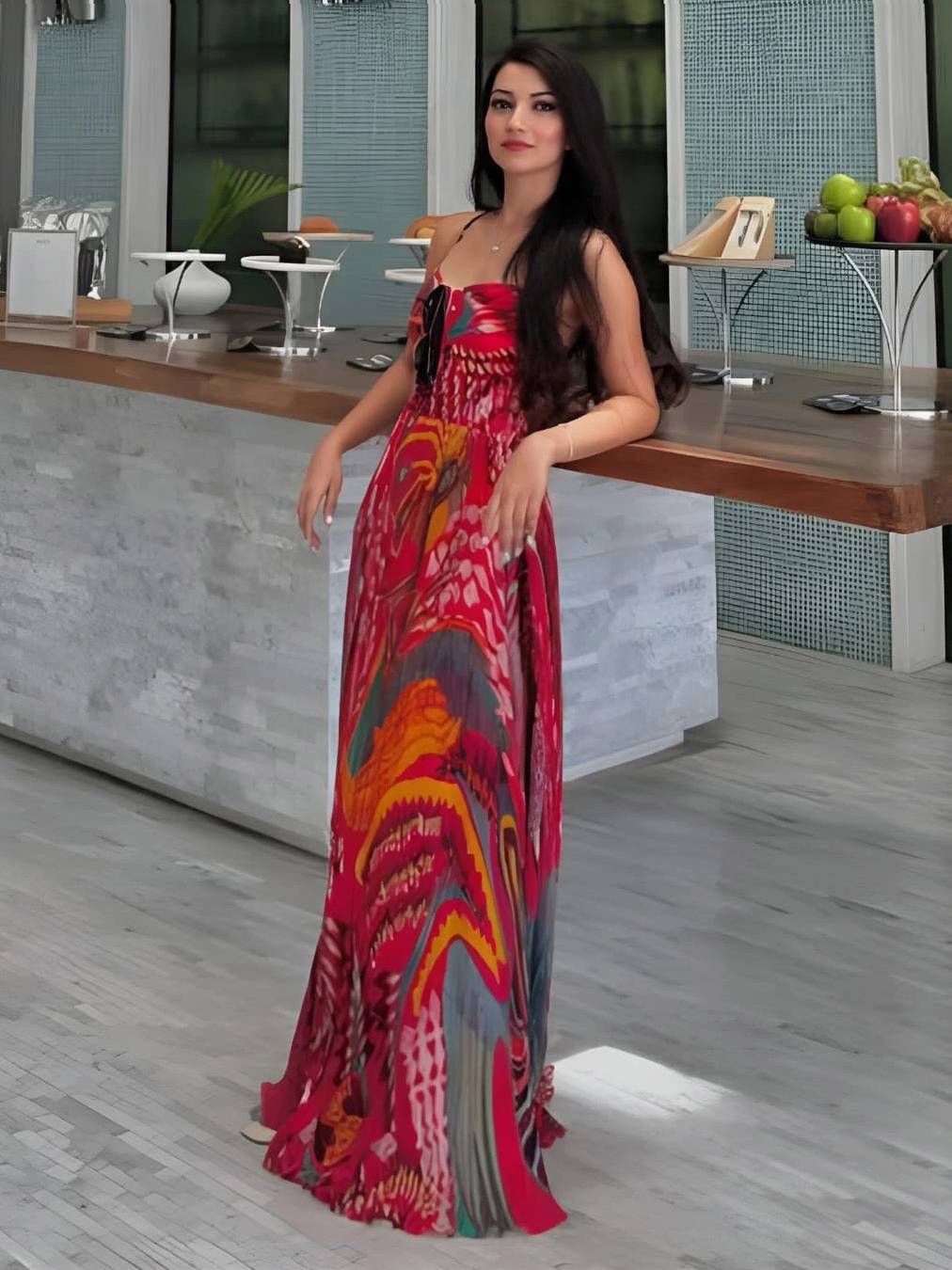 Unique Print A-Line Sling Maxi Dress