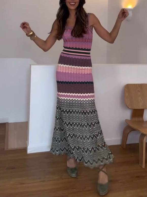 Wavy Pattern Knitted Sling Dress