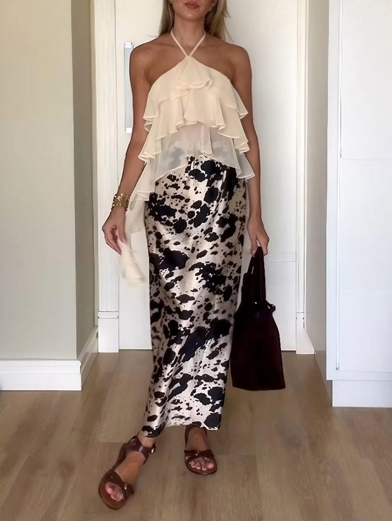 Sexy Halter Neck Backless Ruffled Sling Tank Top