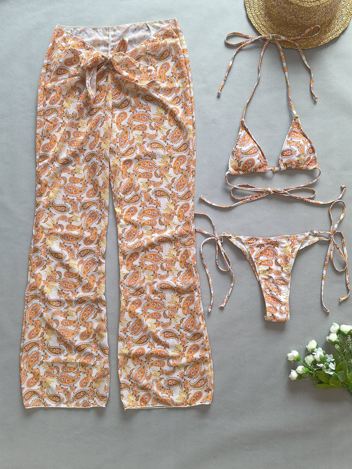 Printed Bikini Pants Three-piece Set