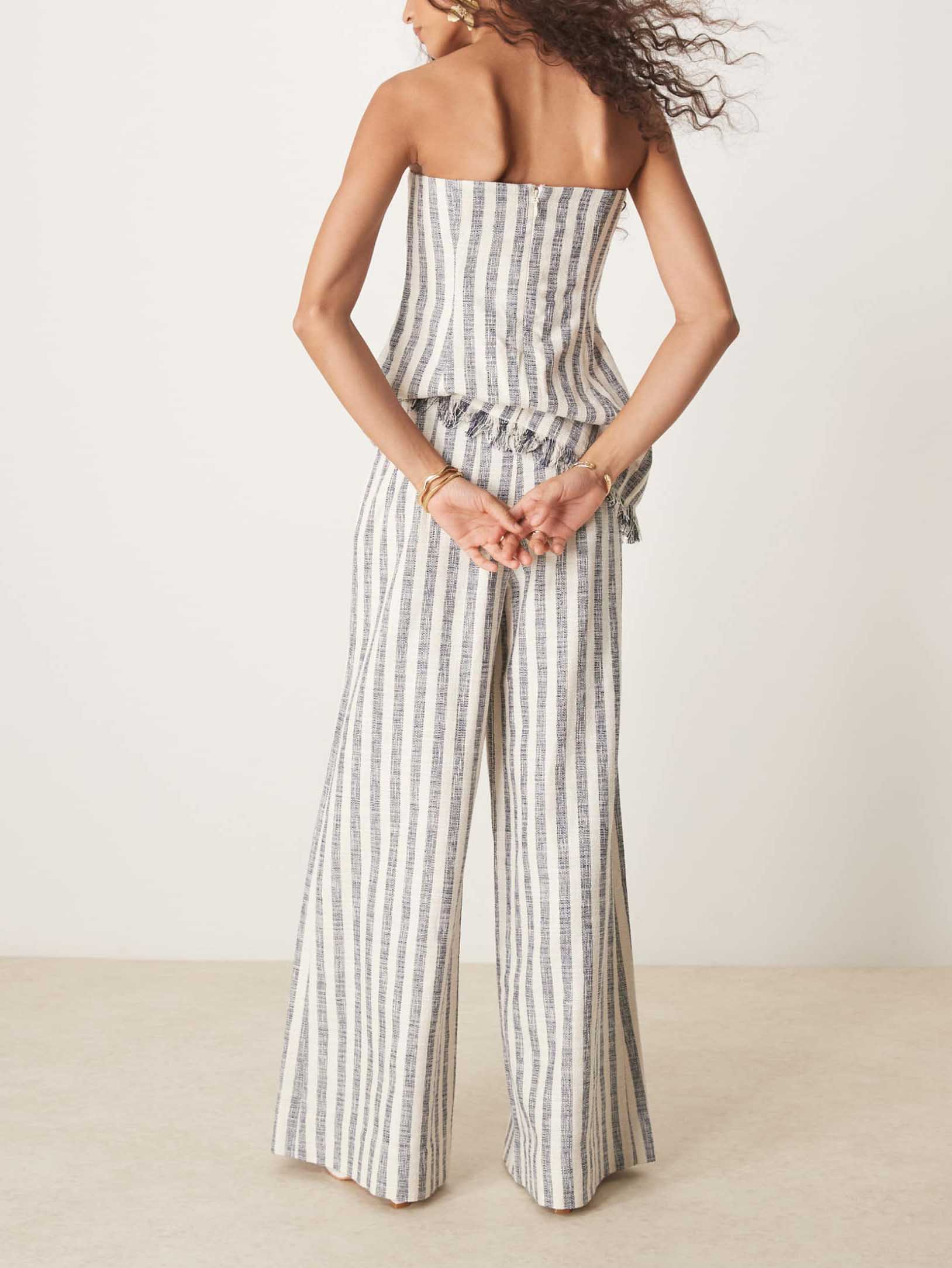 Casual Contrast Color Vertical Stripe High-Waist Wide-Leg Pants